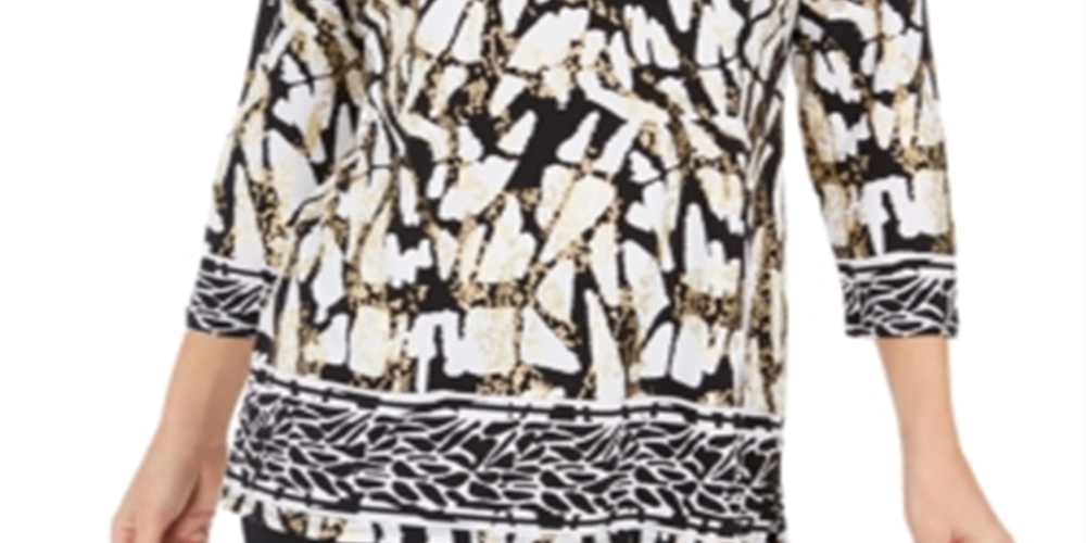 JM Collection Túnica Feminina com Renda e Gola Alta, Branca, Tamanho Grande