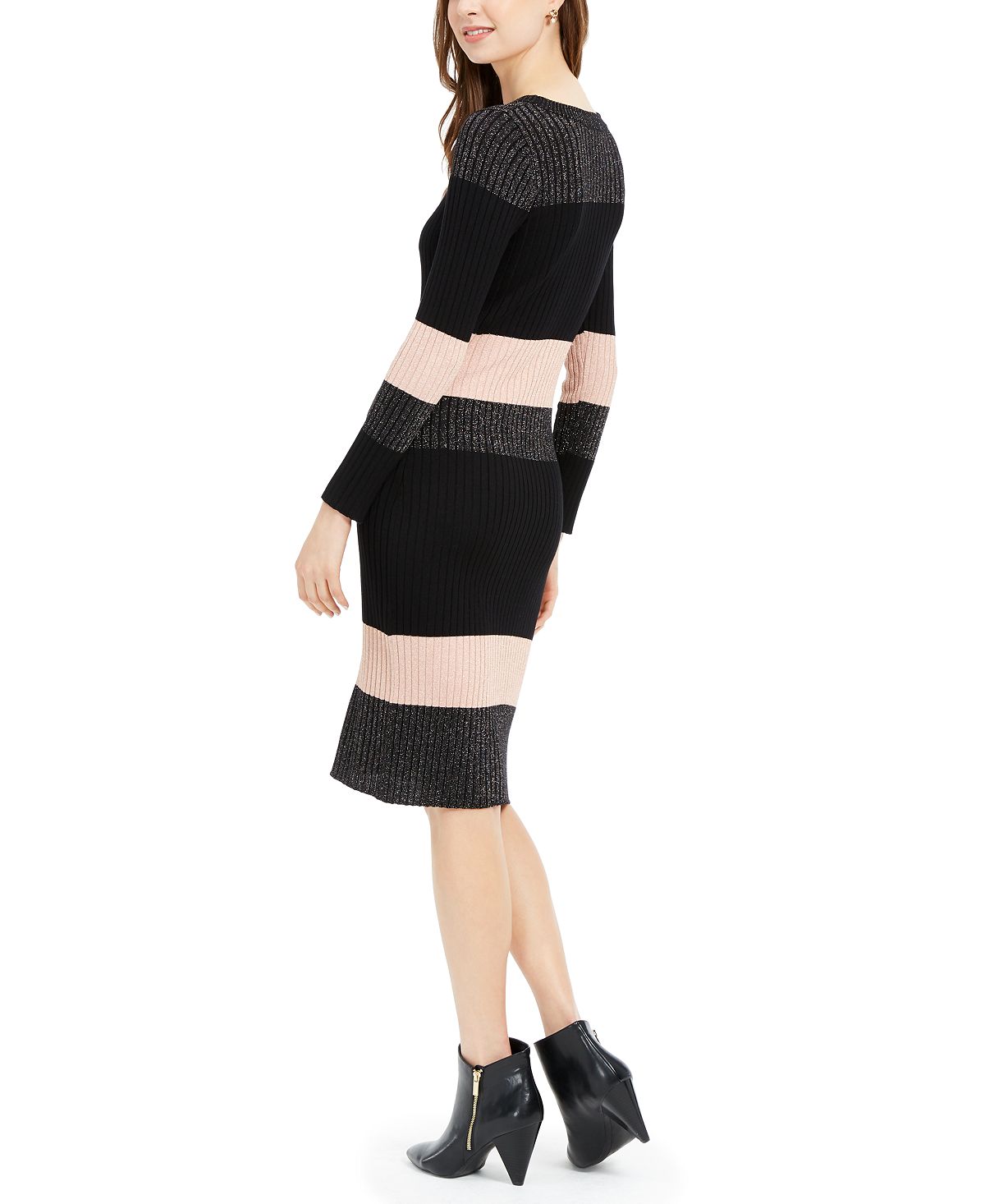 Vestido suéter listrado MIDI feminino Taylor, preto, tamanho extragrande