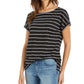 Blusa listrada de linho feminina Charter Club, preta, tamanho grande