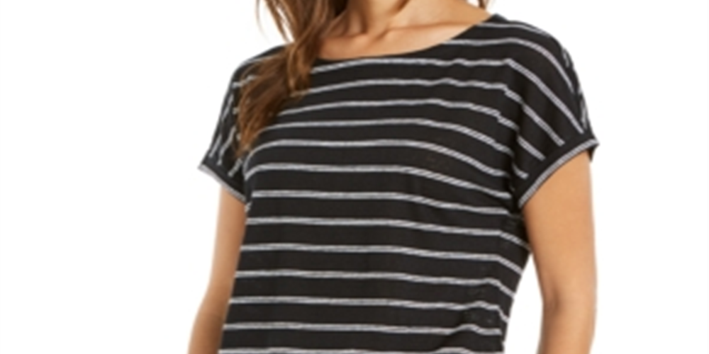 Blusa listrada de linho feminina Charter Club, preta, tamanho grande