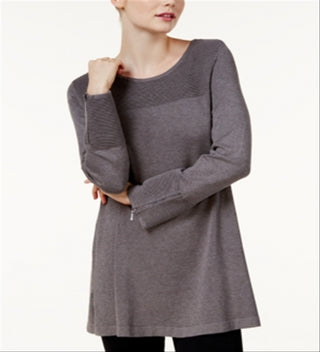 Suéter túnica canelada Alfani feminino cinza tamanho médio