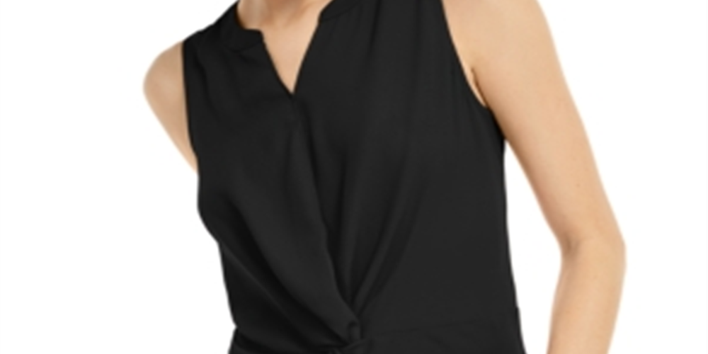 Blusa feminina sem mangas com torção frontal, preta, tamanho XS, da INC International Concepts