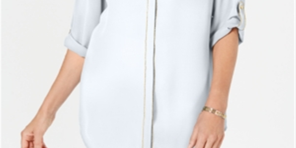 JM Collection Top Feminino com Botões e Acabamento Caviar Azul Tamanho Médio