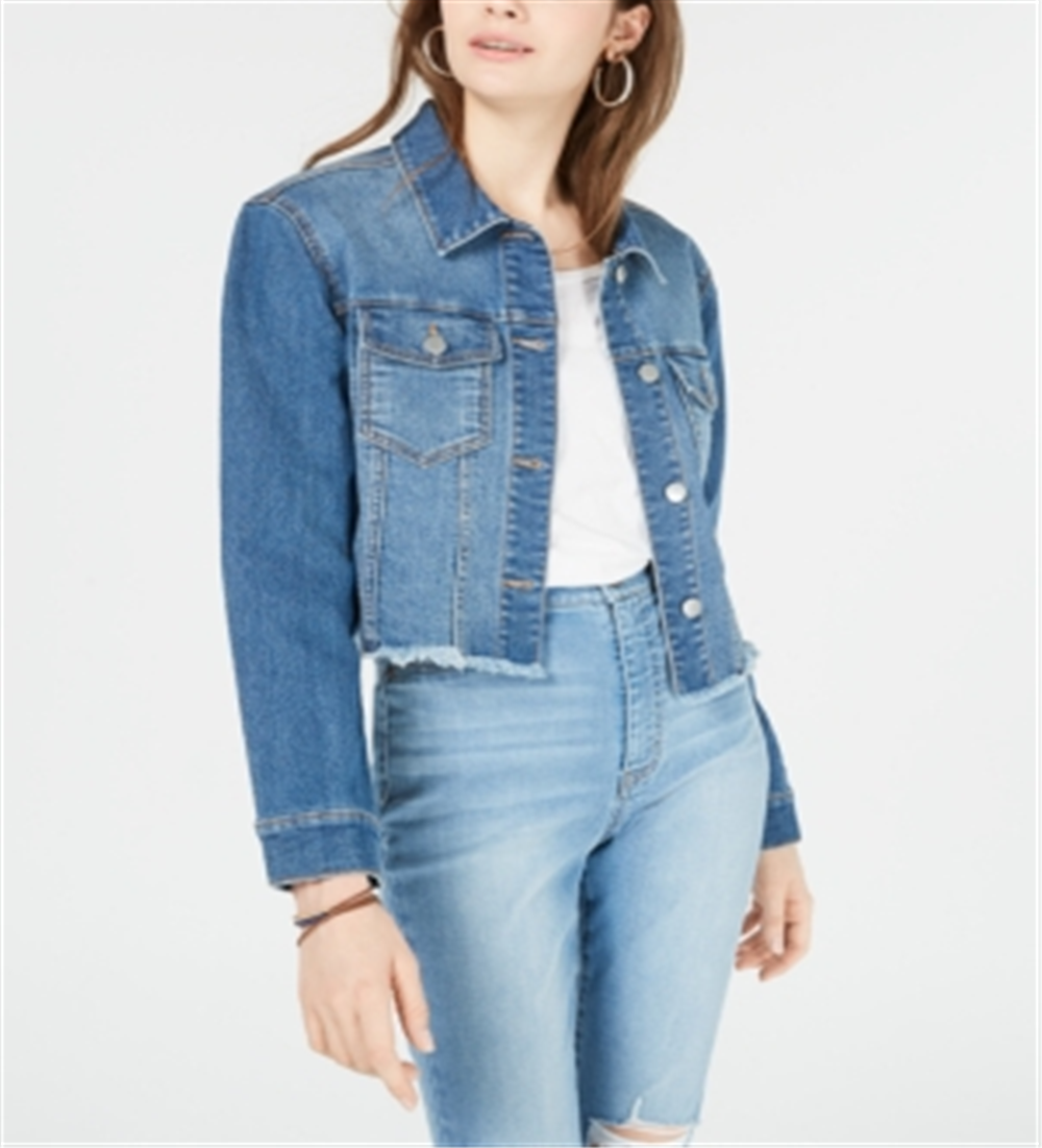 Jaqueta jeans curta Tinseltown Junior's com bordas cruas, azul, tamanho X-S