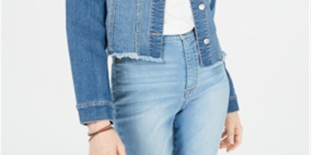 Jaqueta jeans curta Tinseltown Junior's com bordas cruas, azul, tamanho X-S