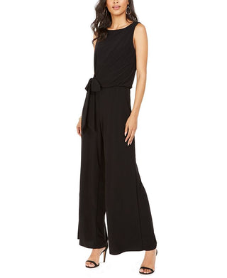 MSK Women's Tie Waist Wide Leg Jumpsuit Black Size Petite L