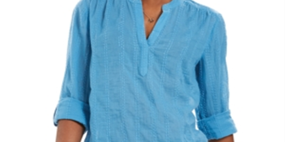 Top texturizado com decote em V feminino Style &amp; Co, azul, tamanho extragrande