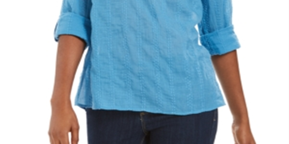 Top texturizado com decote em V feminino Style &amp; Co, azul, tamanho extragrande