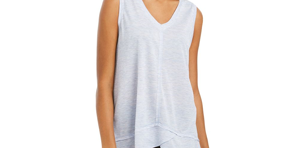 Regata feminina estilo &amp; co, decote em V, cano alto e baixo, azul, tamanho extrapequeno
