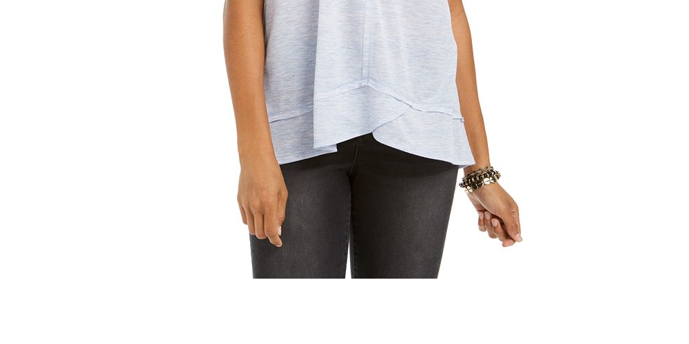 Regata feminina estilo &amp; co, decote em V, cano alto e baixo, azul, tamanho extrapequeno