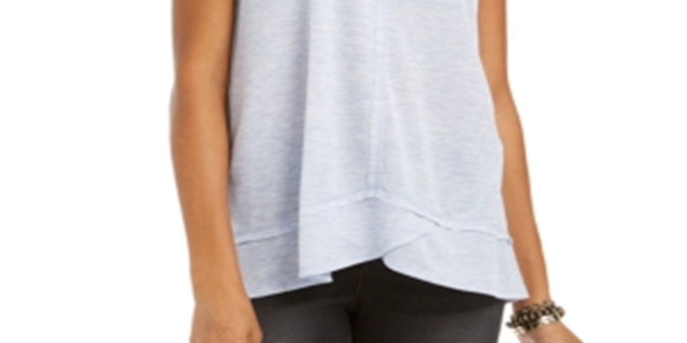 Regata feminina estilo &amp; co, decote em V, cano alto e baixo, azul, tamanho extrapequeno