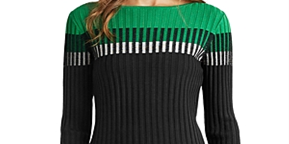 Suéter canelado Ralph Lauren feminino com blocos de cores, preto, tamanho XX-G