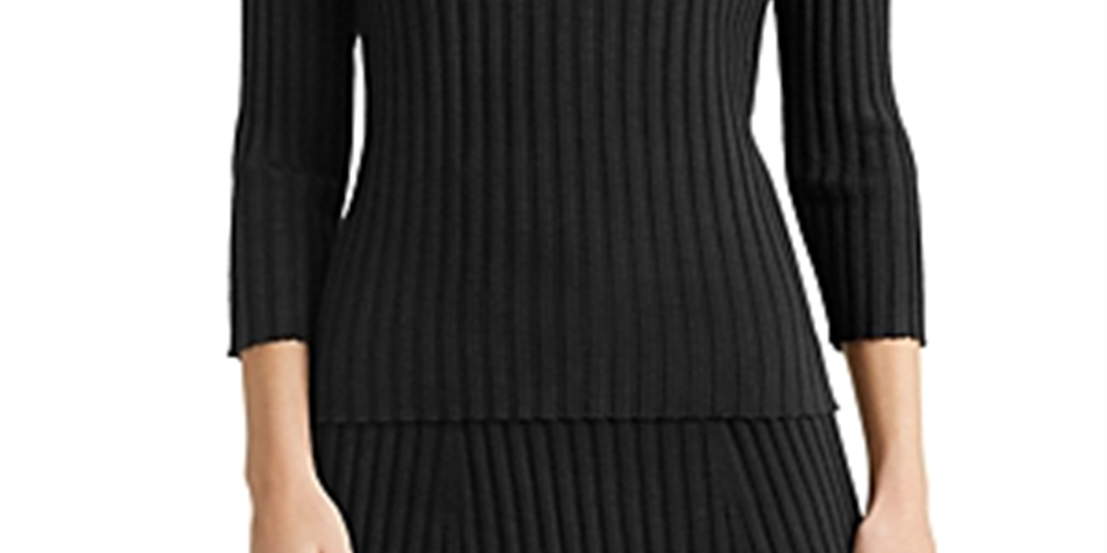 Suéter canelado Ralph Lauren feminino com blocos de cores, preto, tamanho XX-G