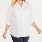 Camisa utilitária feminina Charter Club Plus Linen, branca, tamanho 1X