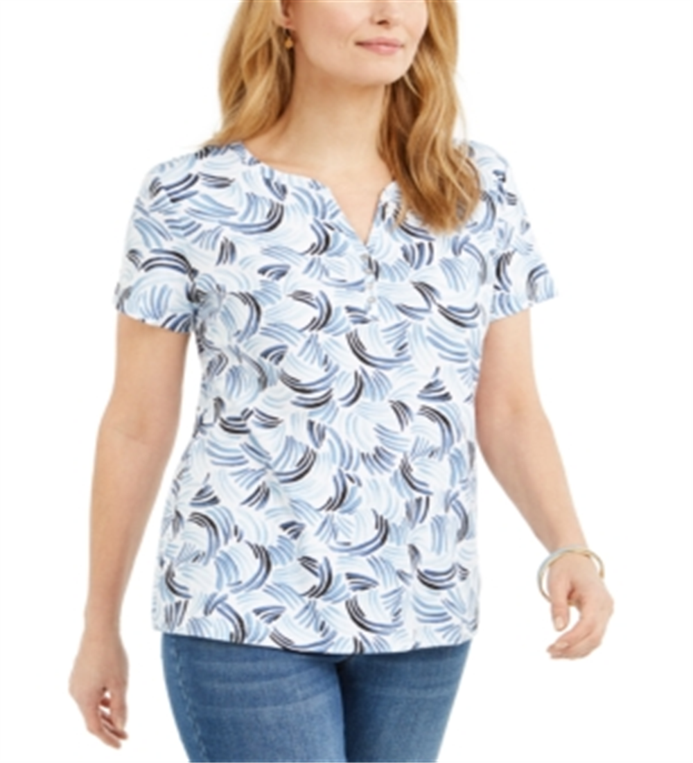Karen Scott Top Henley Estampado Feminino Azul Tamanho XS