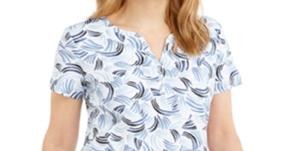 Karen Scott Top Henley Estampado Feminino Azul Tamanho XS
