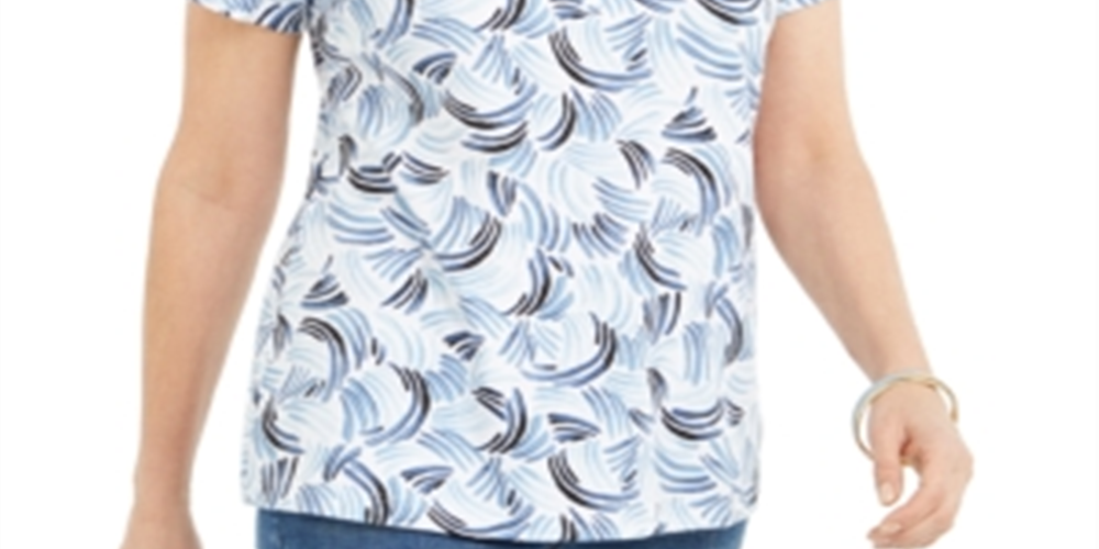 Karen Scott Top Henley Estampado Feminino Azul Tamanho XS
