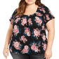 Blusa plissada com estampa plus size feminina Style &amp; Co, preta, tamanho 0X