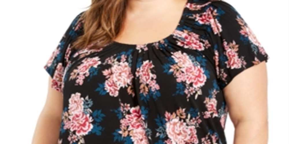 Blusa plissada com estampa plus size feminina Style &amp; Co, preta, tamanho 0X