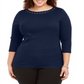 Karen Scott Top Feminino Plus Size Azul com Renda e Ilhós em Algodão Tamanho 1X