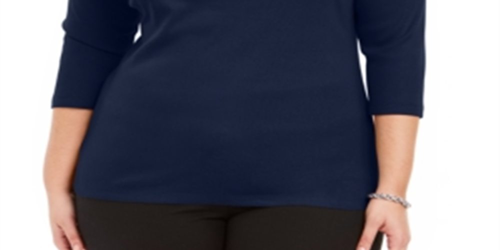 Karen Scott Top Feminino Plus Size Azul com Renda e Ilhós em Algodão Tamanho 1X