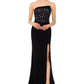Vestido formal longo com fenda e decote profundo, preto, tamanho 4, da B a by Betsy Adam