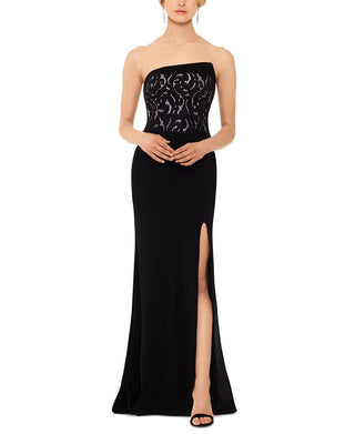 Vestido formal longo com fenda e decote profundo, preto, tamanho 4, da B a by Betsy Adam