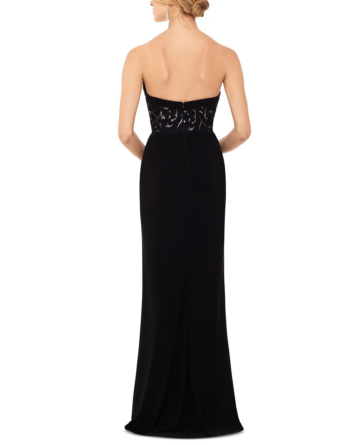Vestido formal longo com fenda e decote profundo, preto, tamanho 4, da B a by Betsy Adam