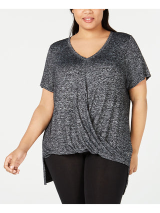 Camiseta Calvin Klein Feminina Plus Size Drapeada Gola V Cinza Tamanho 1X