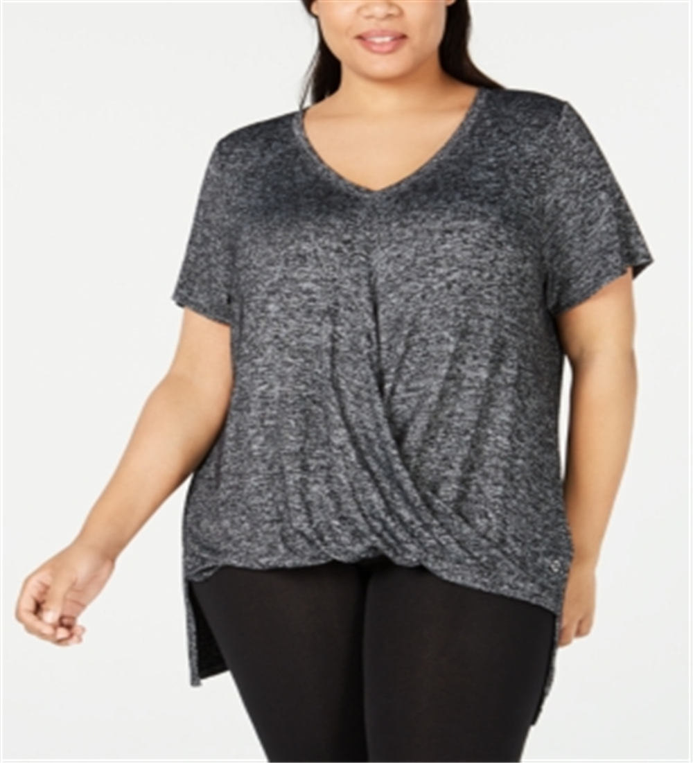 Camiseta Calvin Klein Feminina Plus Size Drapeada Gola V Cinza Tamanho 1X