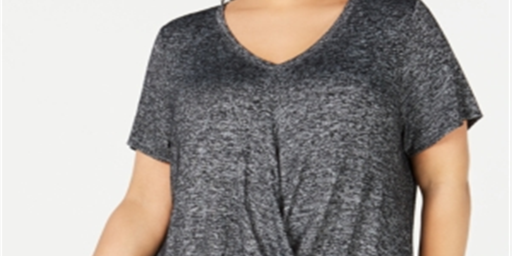 Camiseta Calvin Klein Feminina Plus Size Drapeada Gola V Cinza Tamanho 1X