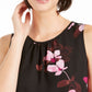 Blusa feminina Nine West com estampa floral e gola franzida, preta, tamanho extragrande