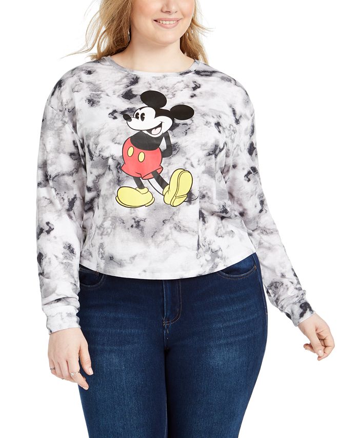 Love Tribe Top Feminino Trendy Plus Tie Dye Mickey Mouse Estampa Gráfica Branco Tamanho 2X