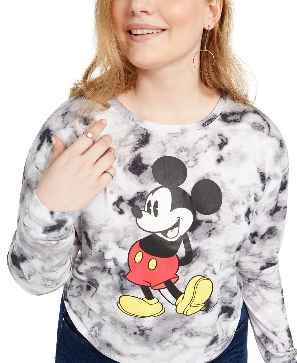 Love Tribe Top Feminino Trendy Plus Tie Dye Mickey Mouse Estampa Gráfica Branco Tamanho 2X