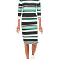 Vestido Ralph Lauren Feminino Listrado Manga 3/4 Decote Canoa Abaixo do Joelho Bodycon Verde Tamanho Grande