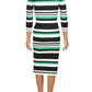 Vestido Ralph Lauren Feminino Listrado Manga 3/4 Decote Canoa Abaixo do Joelho Bodycon Verde Tamanho Grande