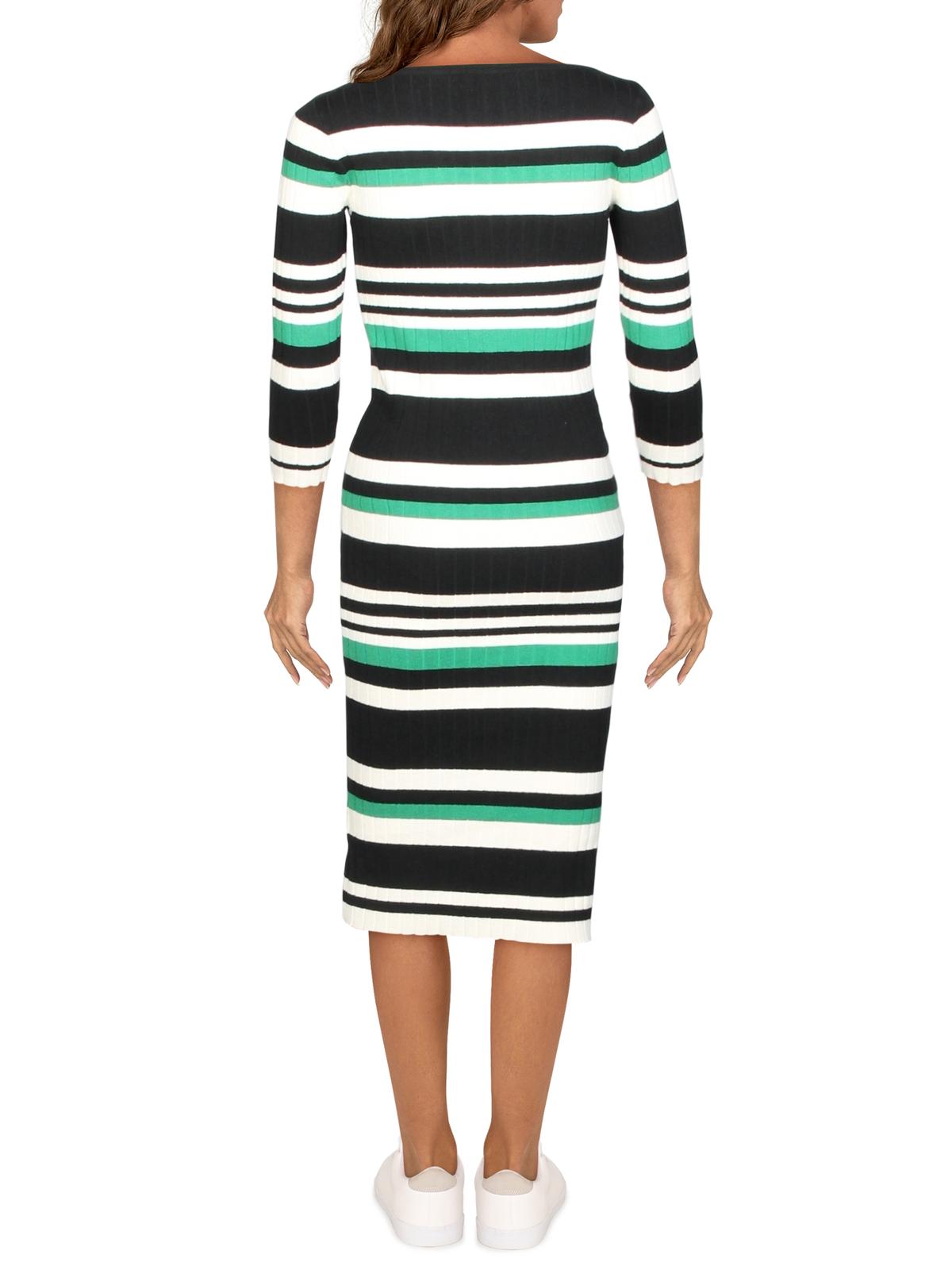 Vestido Ralph Lauren Feminino Listrado Manga 3/4 Decote Canoa Abaixo do Joelho Bodycon Verde Tamanho Grande