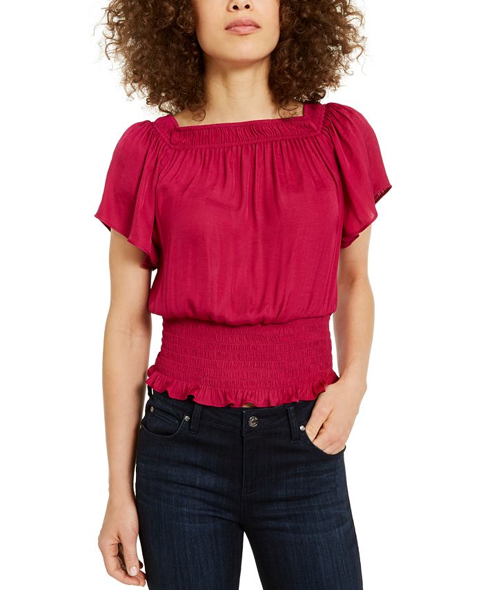 Blusa feminina INC com mangas curtas e babados, rosa, tamanho P