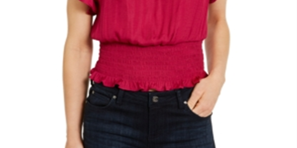 Blusa feminina INC com mangas curtas e babados, rosa, tamanho P