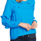 Blusa feminina CeCe com babados e manga comprida, azul, tamanho X-G
