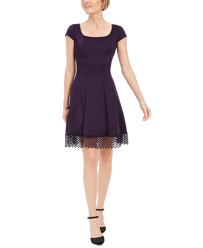 Vestido Donna Ricco Feminino com Acabamento em Renda e Flare Roxo Tamanho 14
