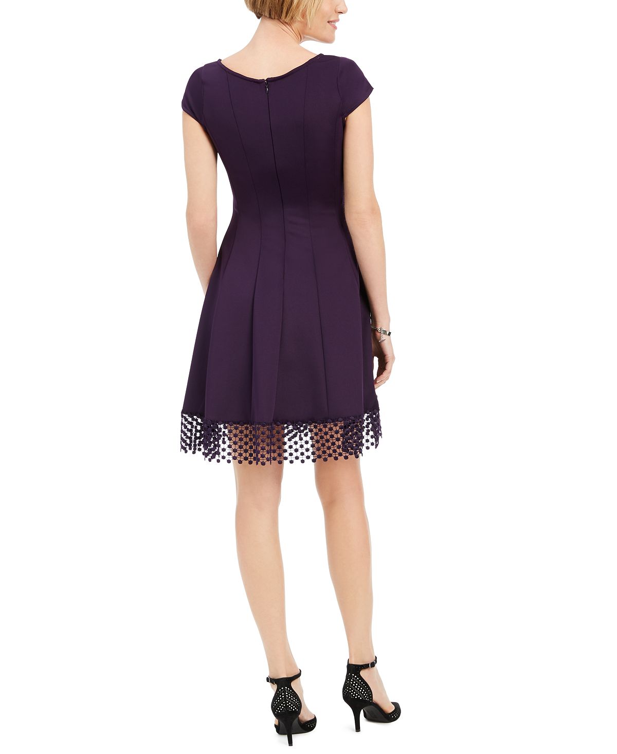 Vestido Donna Ricco Feminino com Acabamento em Renda e Flare Roxo Tamanho 14