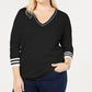 Suéter feminino Tommy Hilfiger de manga comprida com decote em V, preto, tamanho 3X