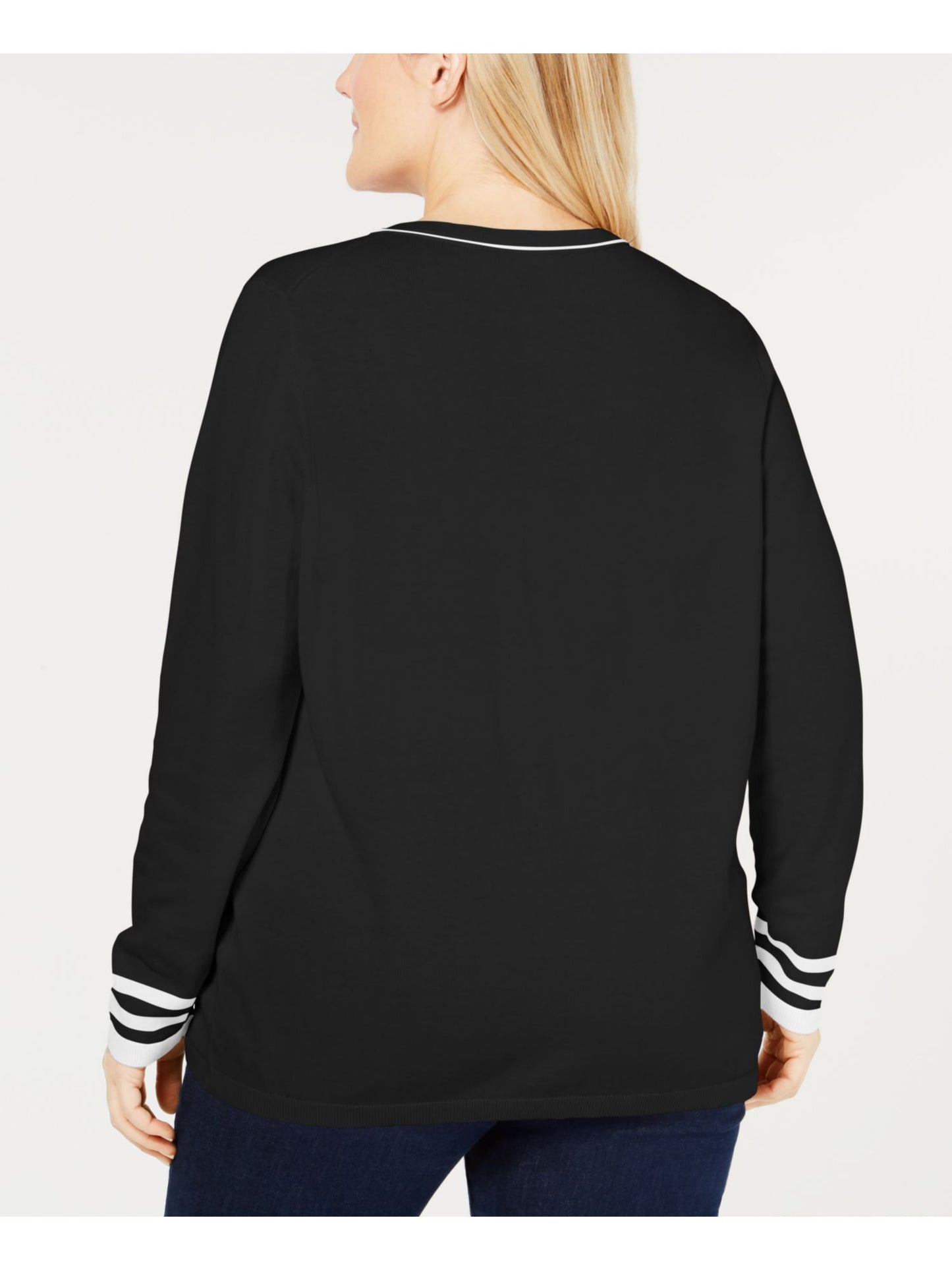Suéter feminino Tommy Hilfiger de manga comprida com decote em V, preto, tamanho 3X