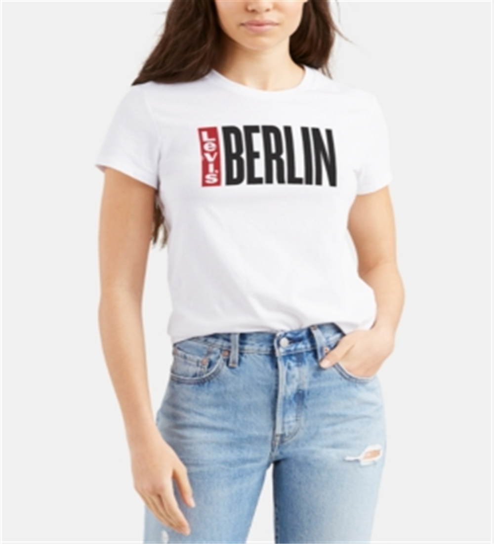 Camiseta Levi's Feminina Batwing Logo Cotton Cities Branca Tamanho Médio