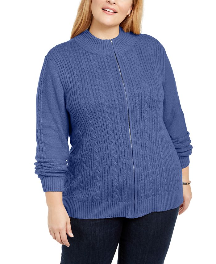 Karen Scott Suéter Cardigan Feminino Plus Cable Knit Marrom Tamanho -1X