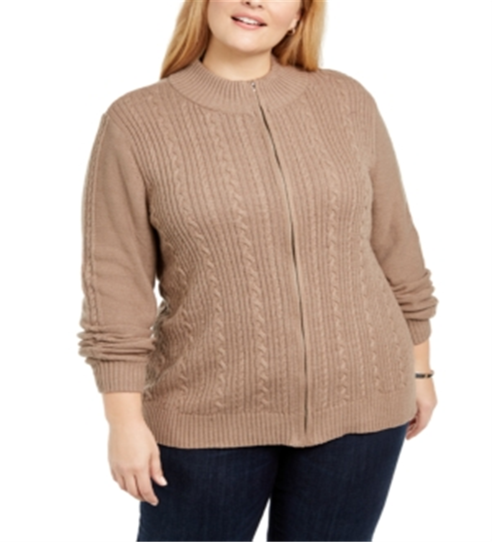 Karen Scott Suéter Cardigan Feminino Plus Cable Knit Marrom Tamanho -1X