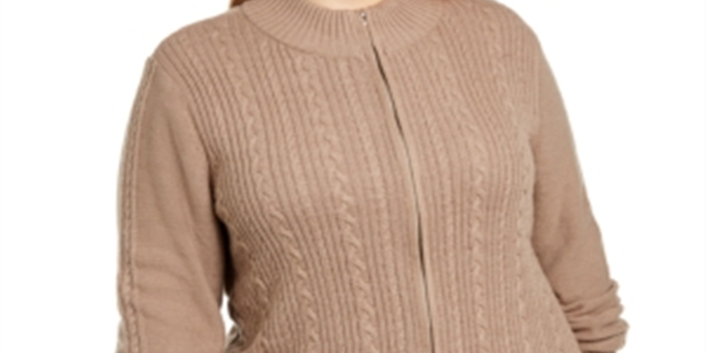 Karen Scott Suéter Cardigan Feminino Plus Cable Knit Marrom Tamanho -1X