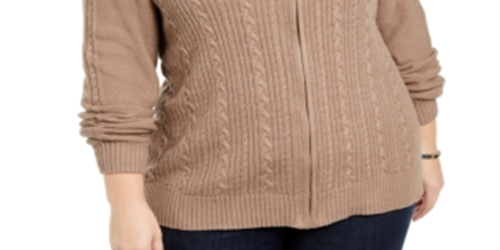 Karen Scott Suéter Cardigan Feminino Plus Cable Knit Marrom Tamanho -1X