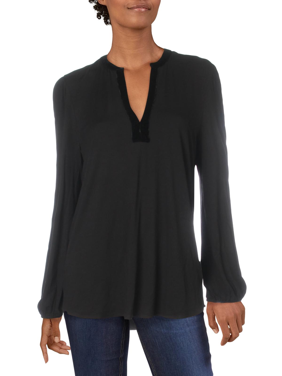 Blusa pulôver Ralph Lauren Luviana Velvet com acabamento em V e decote em V, preta, tamanho XX-G